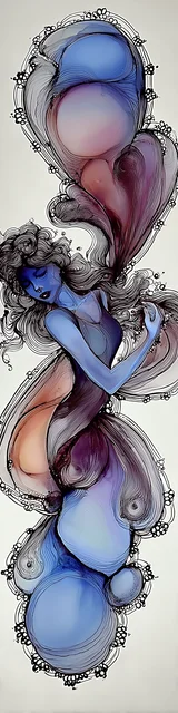 Free abstract angel art bookmark featuring a mostly blue abstract angel